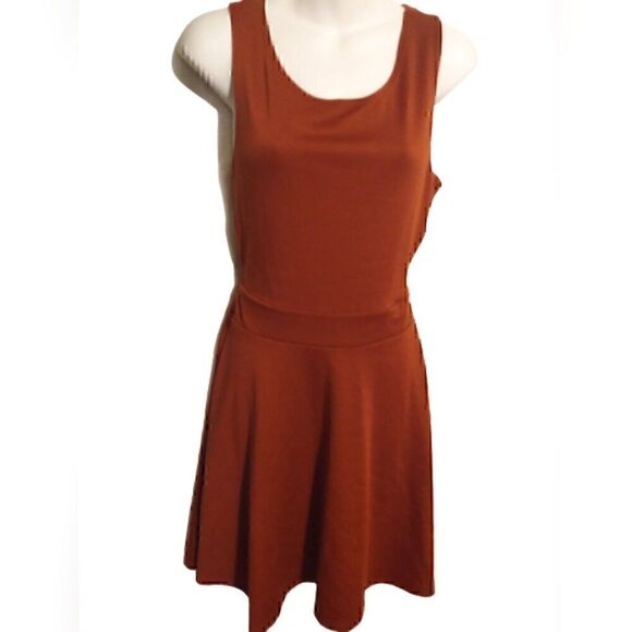 Cross-back Red Tank Top Sleeveless Skater Mini Dress L - Picture 2 of 2